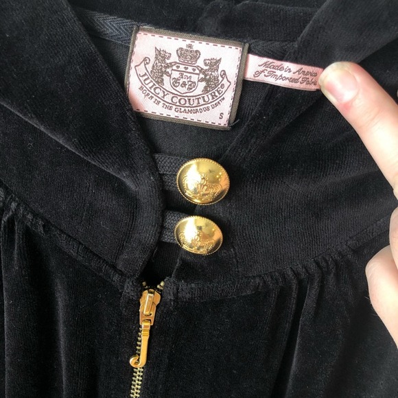 Juicy Couture Track Jacket Hooded Black Y2K Velour Velvet Longsleeve Zip Up - Picture 3 of 4